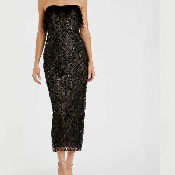 Mac Duggal 68140 Womens Black Embellished Feather Strapless Column Dress - Picture 2 of 14